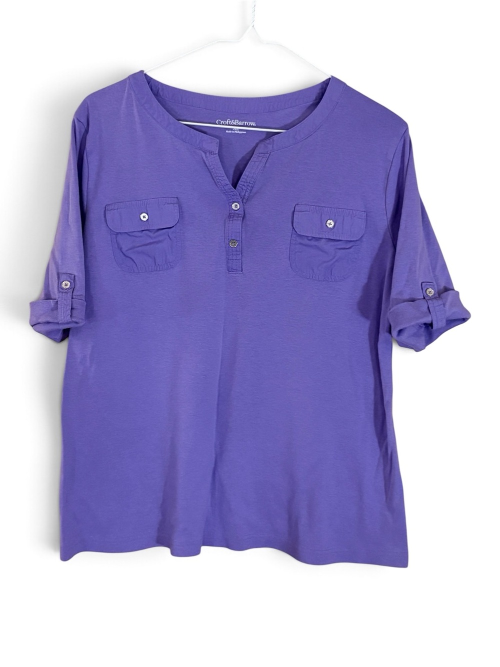 croft & barrow Violet Roll-Tab Henley with Chest Pockets